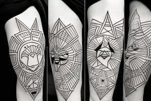 sun with a face and geometric sunbeams tattoo idea