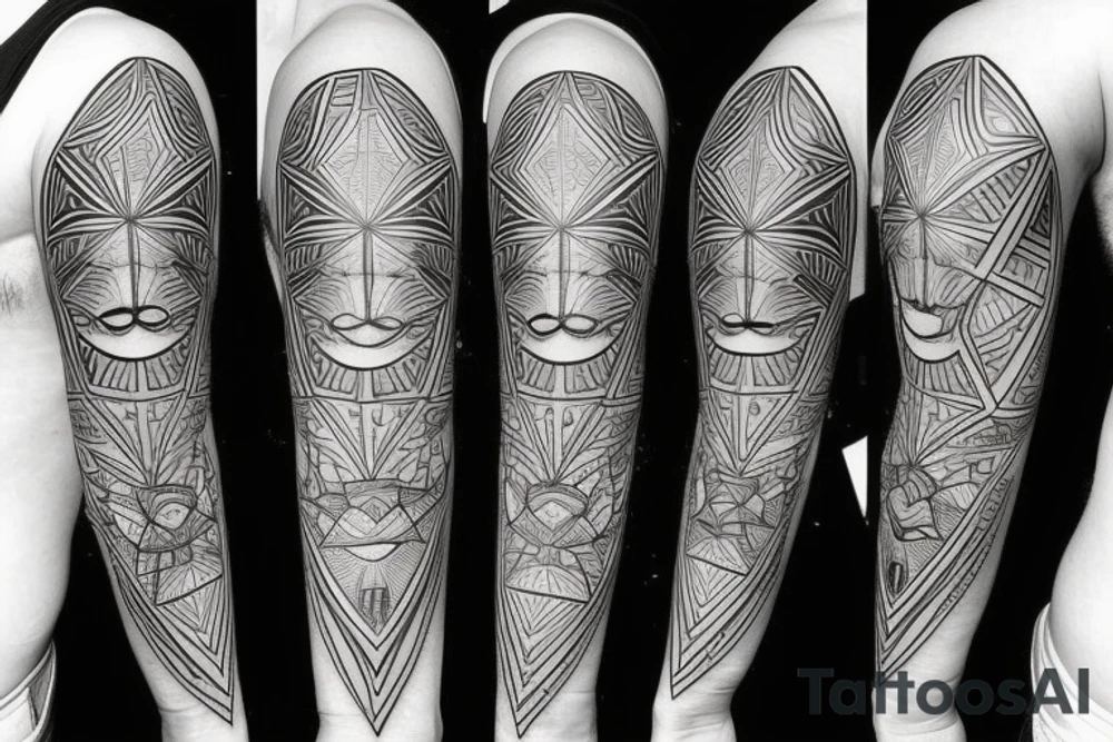 sun with a face and geometric sunbeams tattoo idea