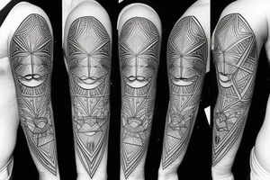 sun with a face and geometric sunbeams tattoo idea