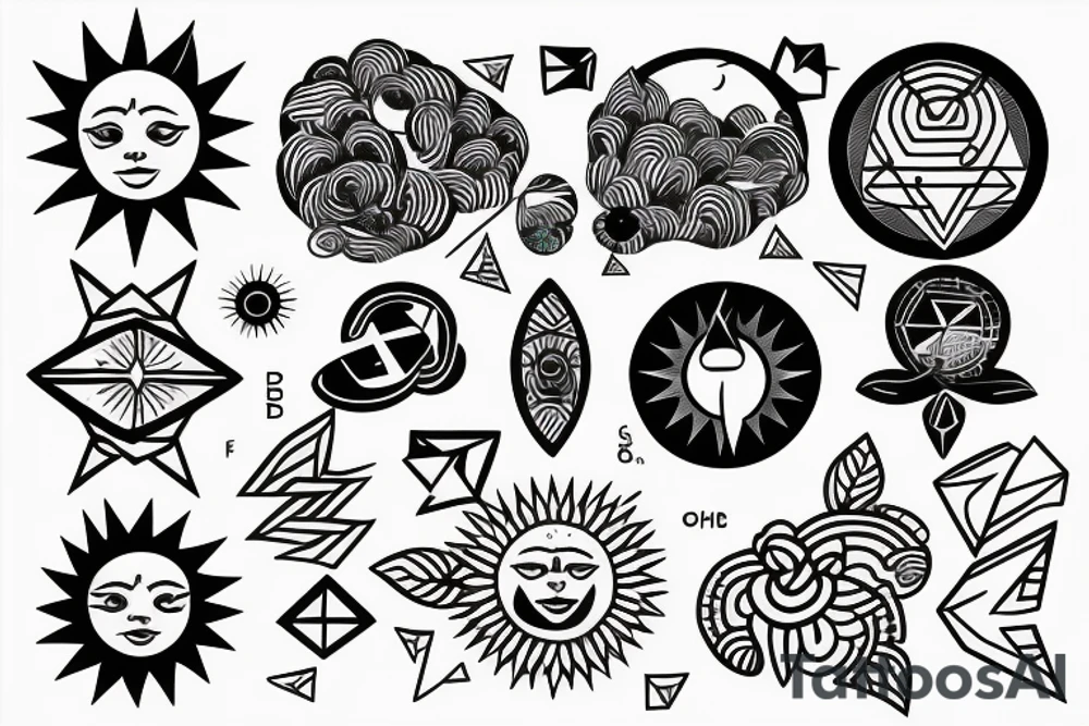 sun with geometric sunbeams tattoo idea
