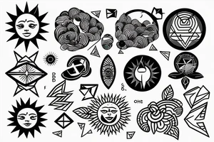 sun with geometric sunbeams tattoo idea