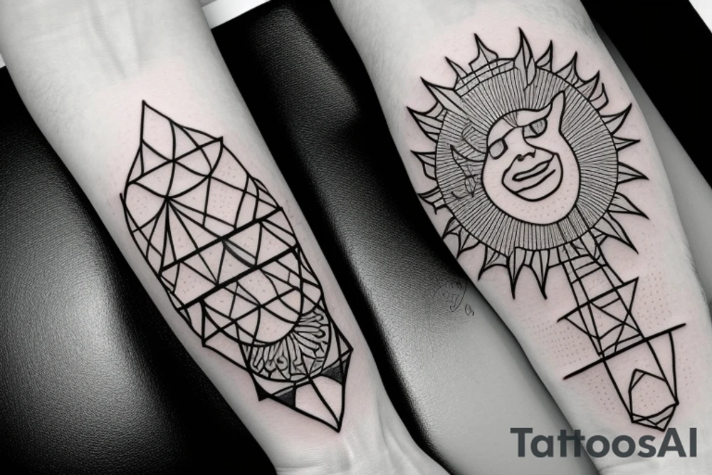 sun with geometric sunbeams tattoo idea