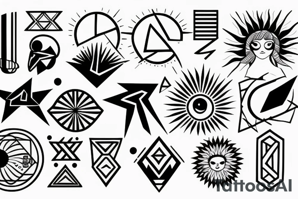 sun with geometric sunbeams tattoo idea