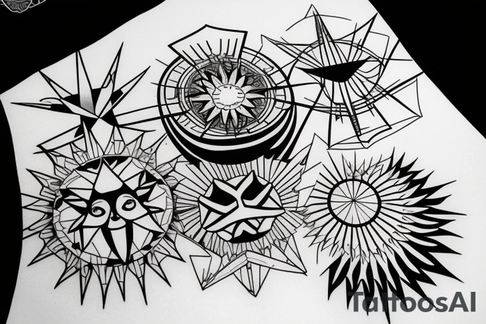 sun with geometric sunbeams tattoo idea