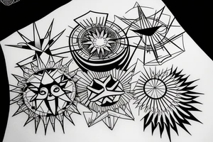 sun with geometric sunbeams tattoo idea