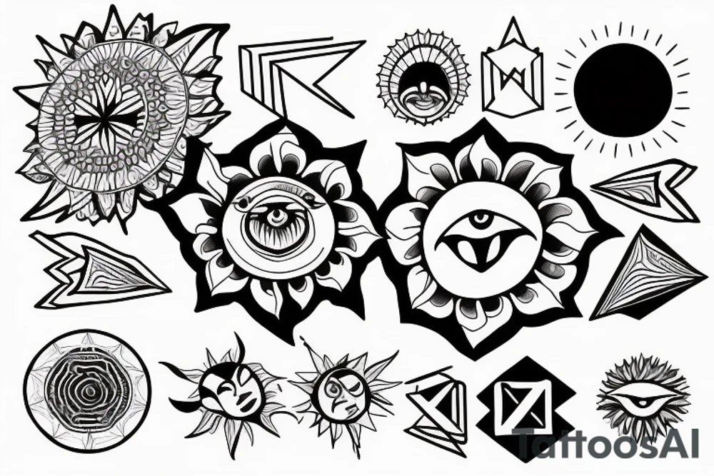sun with geometric sunbeams tattoo idea