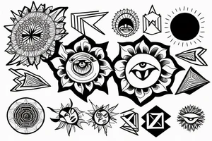 sun with geometric sunbeams tattoo idea