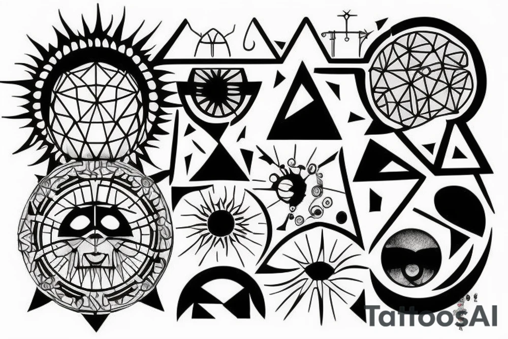 sun with geometric sunbeams tattoo idea