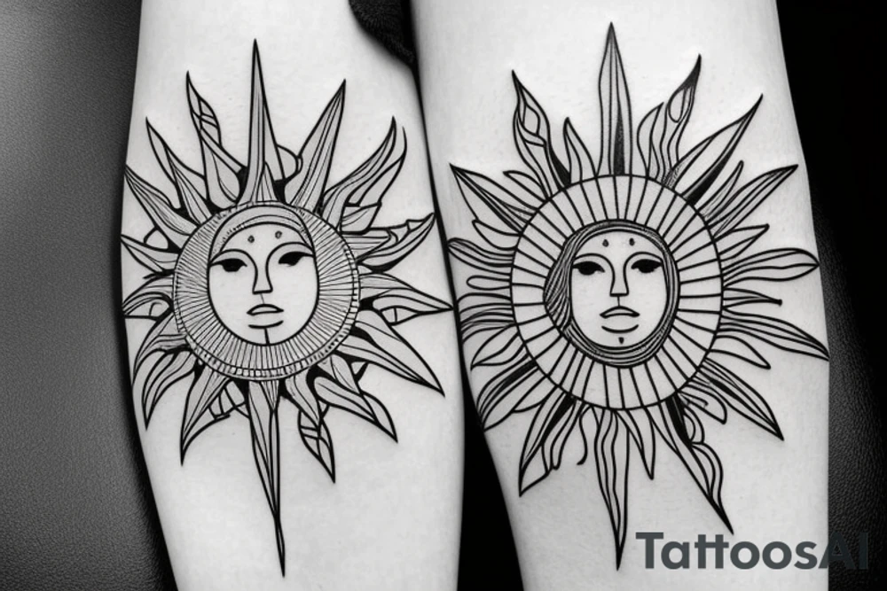 sun with geometric sunbeams tattoo idea