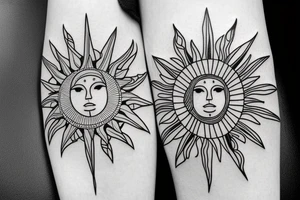 sun with geometric sunbeams tattoo idea