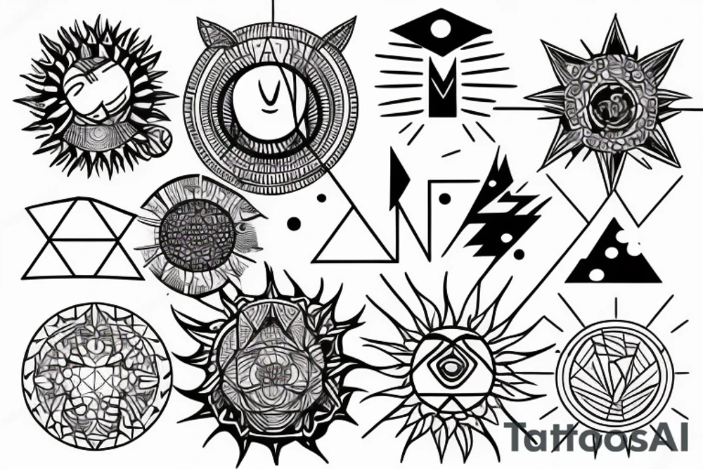 sun with geometric sunbeams tattoo idea