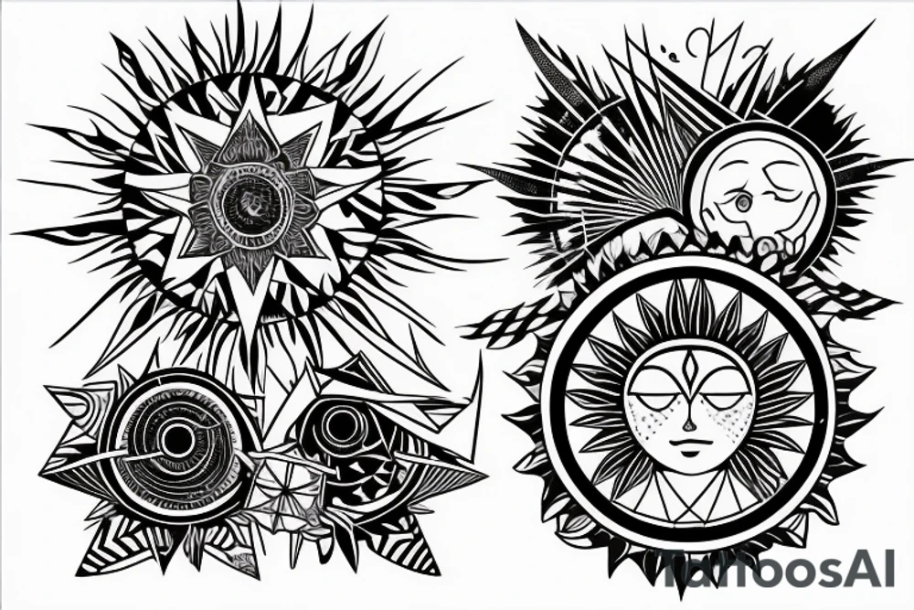 sun with geometric sunbeams tattoo idea