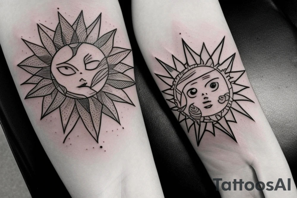 sun with geometric sunbeams tattoo idea