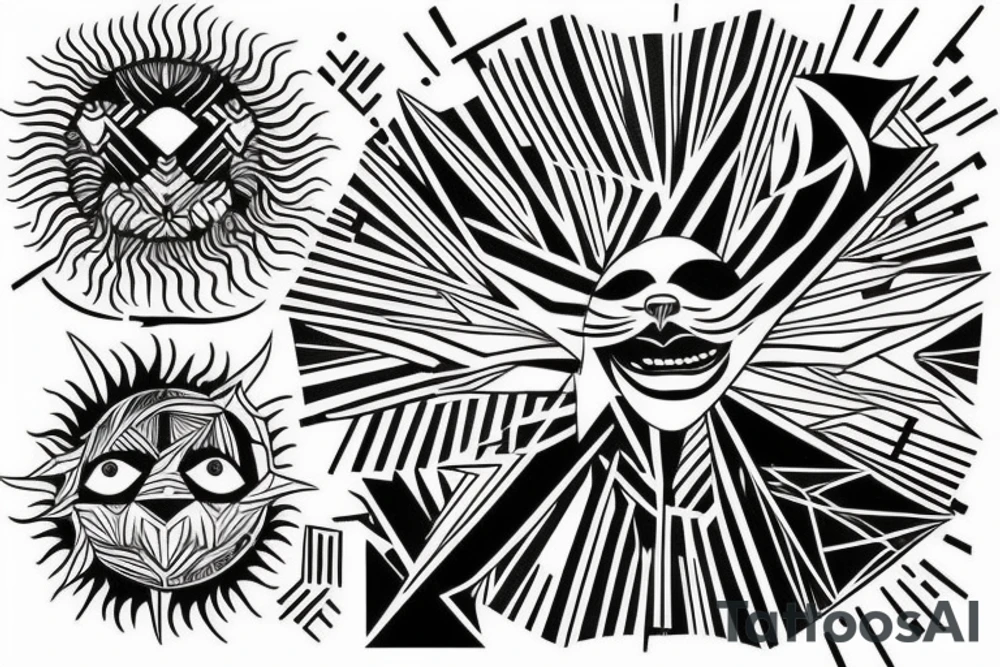 sun with geometric sunbeams tattoo idea