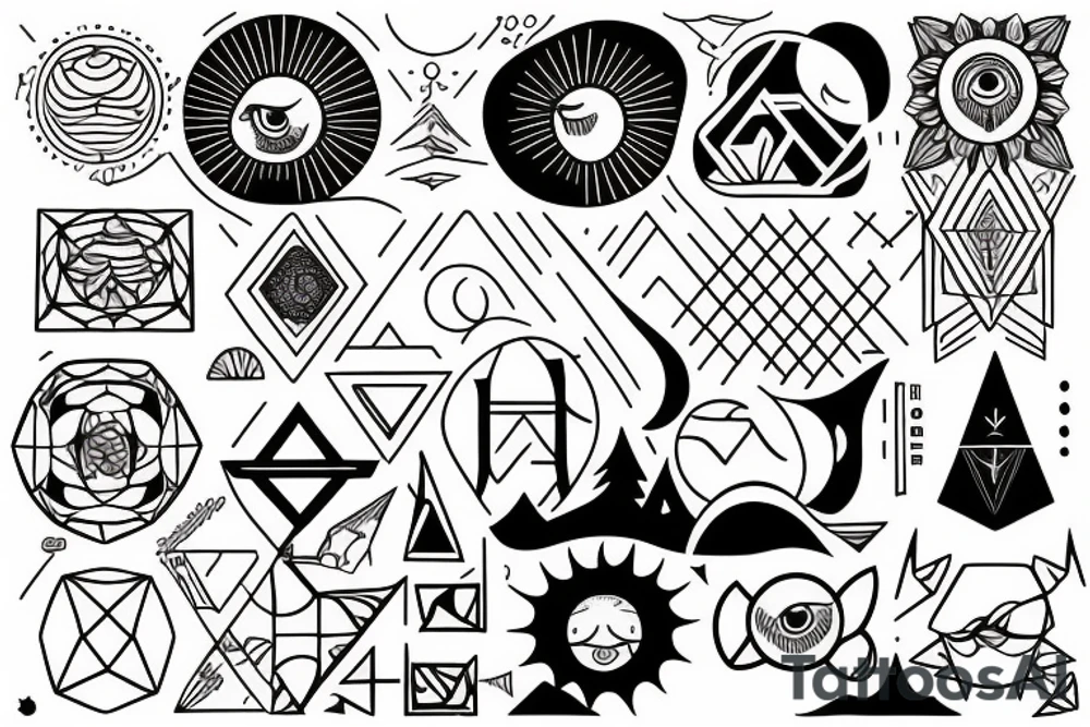 sun with geometric sunbeams tattoo idea