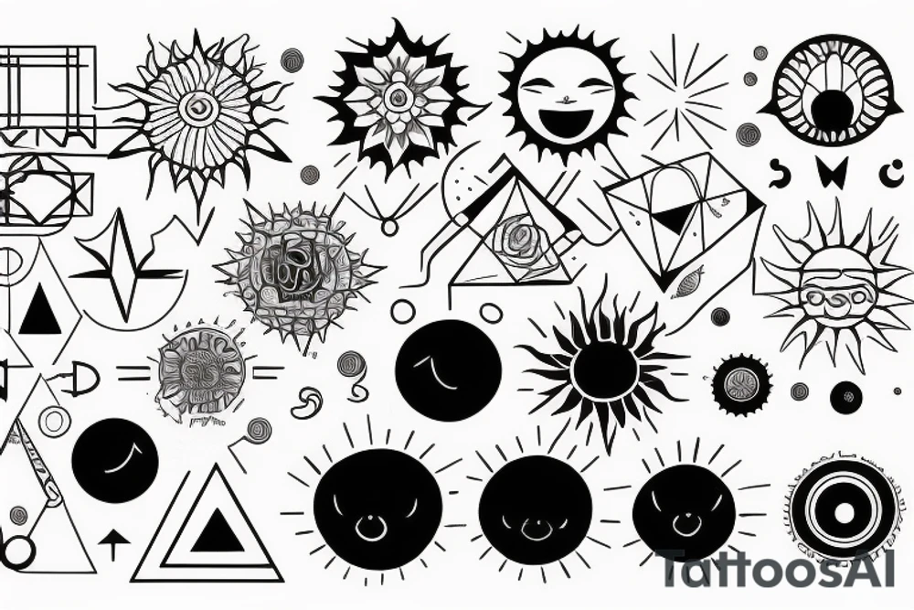 sun with geometric sunbeams tattoo idea