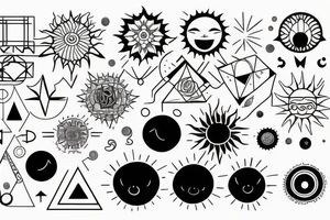 sun with geometric sunbeams tattoo idea