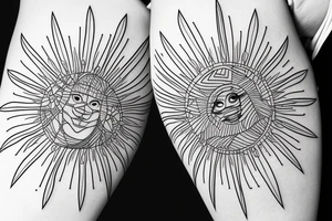 sun with geometric sunbeams in fineline art tattoo idea