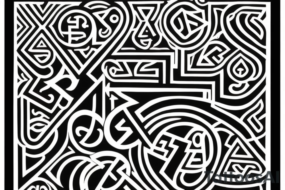 Design a tattoo that incorporates intricate shapes and line work with concealed references to math and physics. Incorporate Greek letters used as variables in equations, such as delta (Δ), sigma (Σ), and theta (θ), subtly within the design. Ensure that the design includes a single oxygen symbol (O₂) cleverly referenced within the artwork. The overall composition should be visually appealing and thought-provoking, inviting viewers to decipher the hidden mathematical and scientific elements while appreciating the aesthetics of the tattoo. tattoo idea