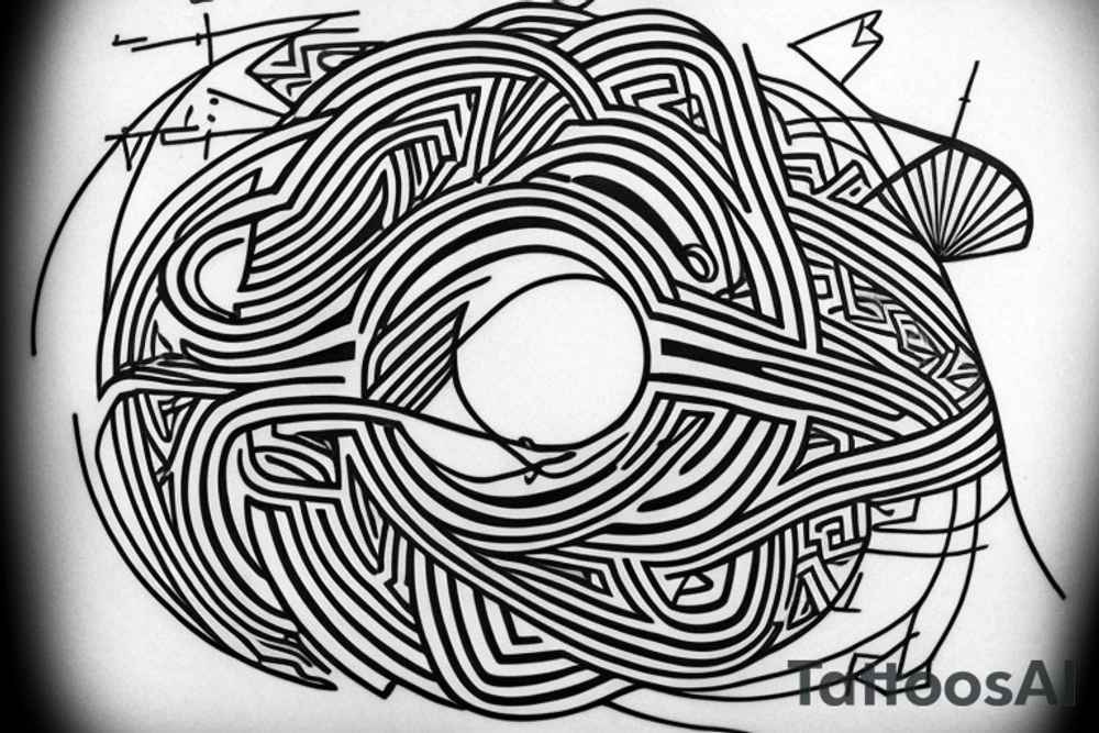 Create a tattoo design with shapes, lines, and subtle references to math and physics. Incorporate Greek letters (e.g., Δ, Σ, θ) and include a discreet representation of a single oxygen symbol (O₂) within the design. tattoo idea