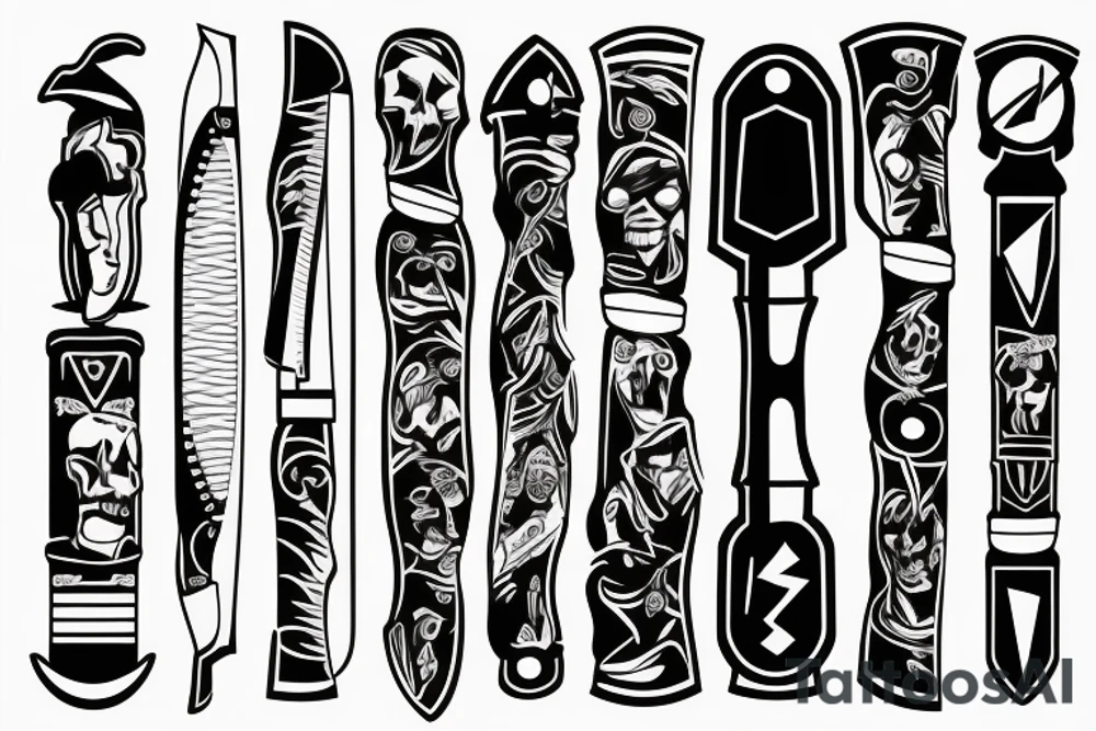 Flashlight and knife crossed with a banner tattoo idea