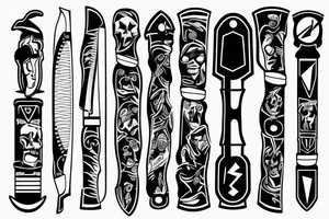 Flashlight and knife crossed with a banner tattoo idea