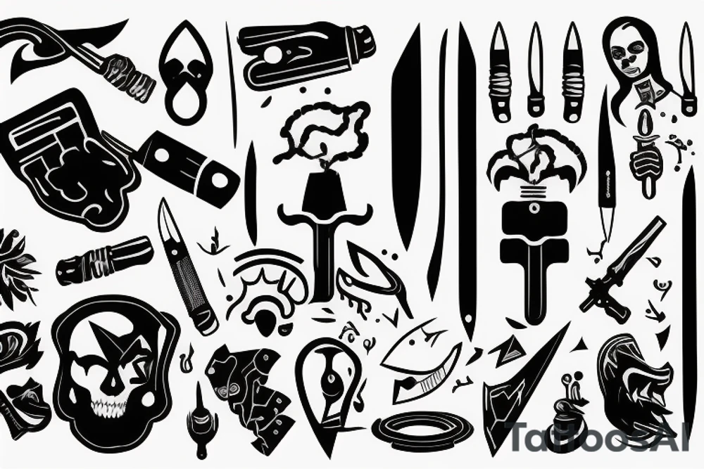 Flashlight and knife crossed with a banner tattoo idea Flashlight and knife crossed with a banner tattoo idea