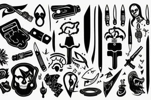 Flashlight and knife crossed with a banner tattoo idea