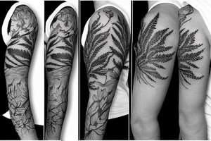 sleeve tatoo with ferns and a maple tree tattoo idea