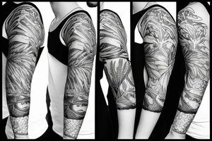 sleeve tatoo with ferns and a maple tree tattoo idea