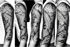 sleeve tatoo with ferns and leaves tattoo idea