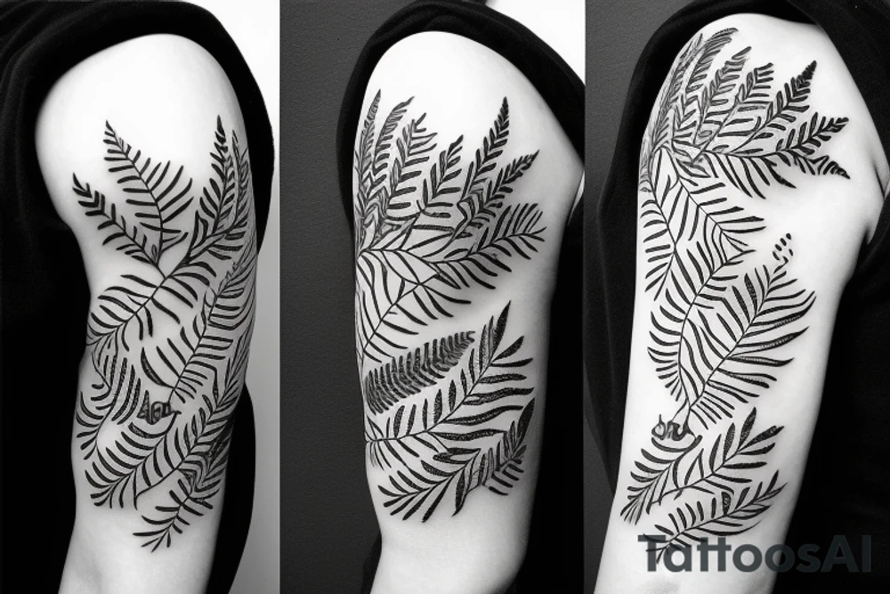 sleeve tatoo with ferns and leaves tattoo idea