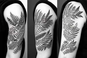 sleeve tatoo with ferns and leaves tattoo idea