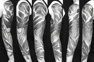 sleeve tattoo with ferns and leaves with a fox tattoo idea