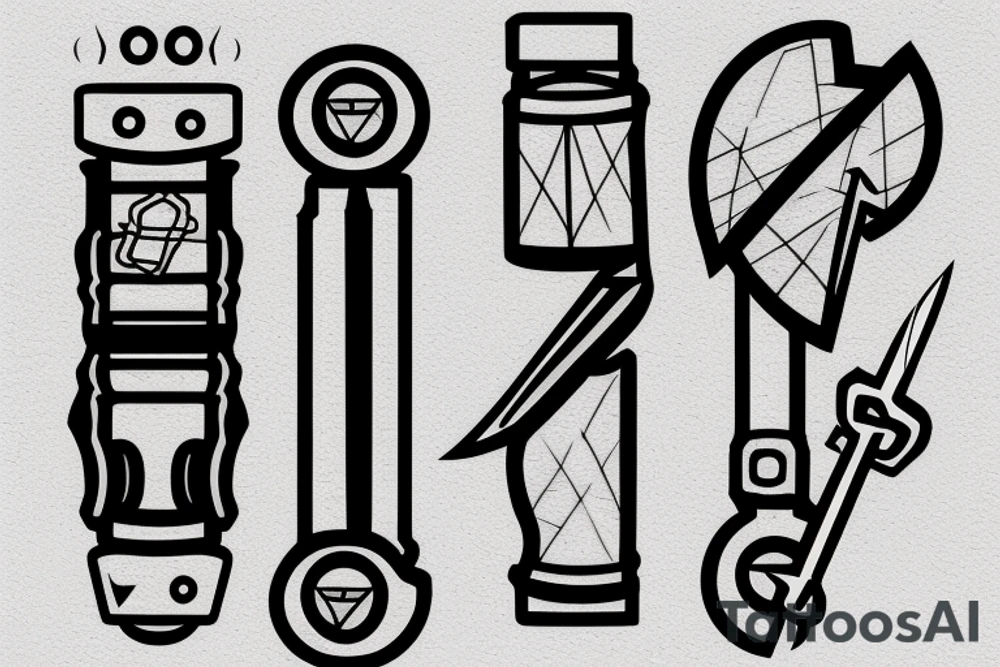 Crisscrossed flashlight and knife tattoo idea
