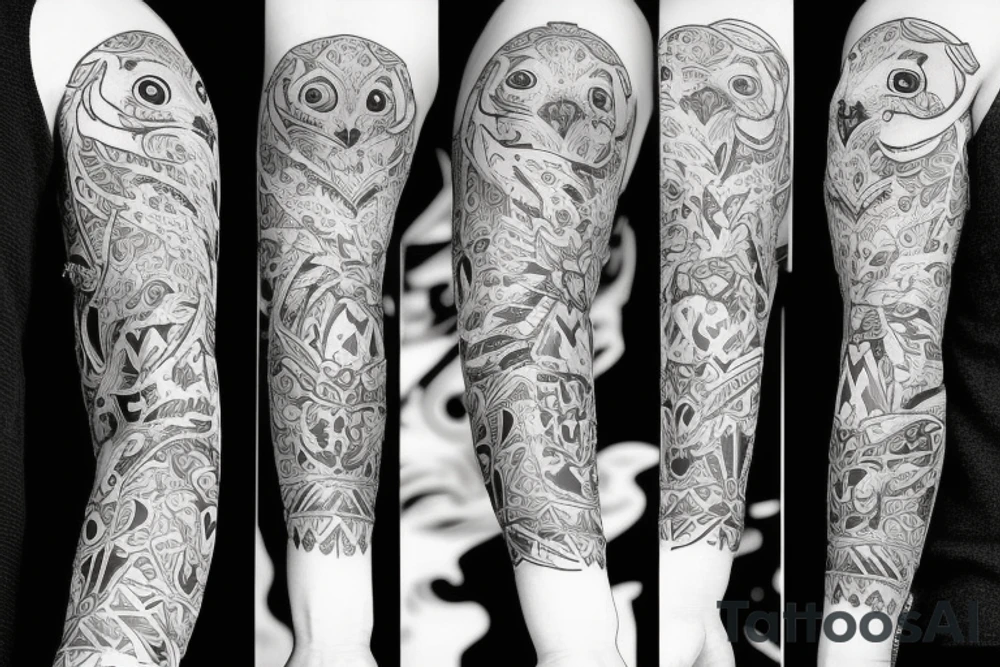 sleeve tattoo with a small fox and an
owl tattoo idea