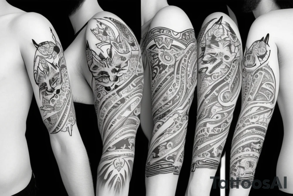 sleeve tattoo with a small fox tattoo idea