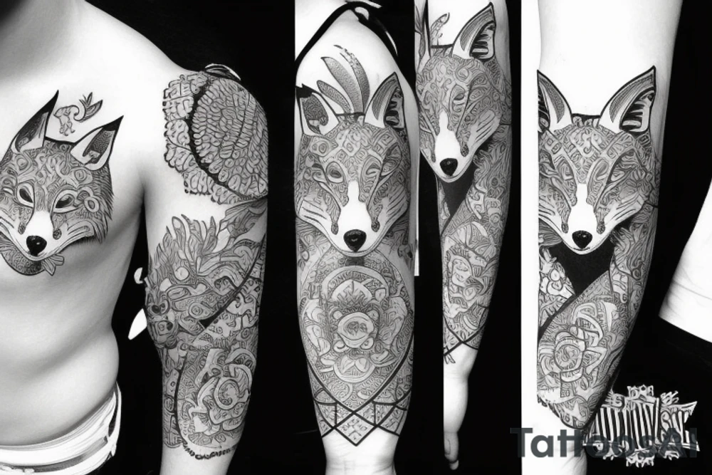sleeve tattoo with a fox tattoo idea