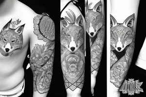 sleeve tattoo with a fox tattoo idea