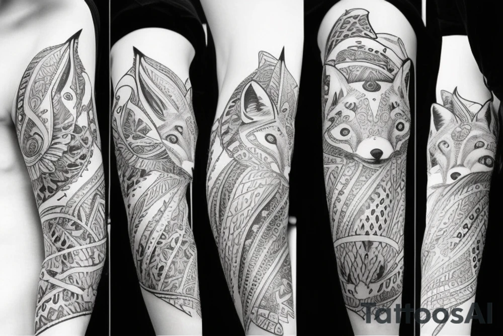 sleeve tattoo with a fox tattoo idea