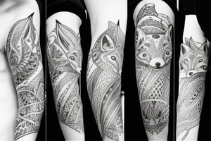 sleeve tattoo with a fox tattoo idea