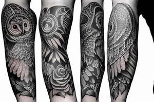 sleeve tattoo with an owl tattoo idea