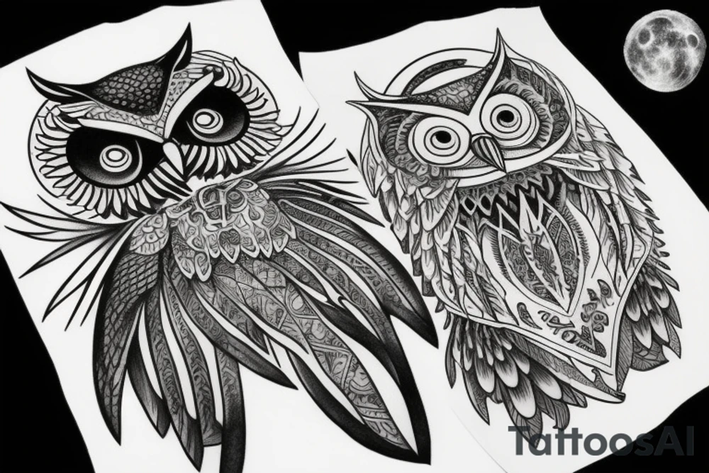 owl and the moon tattoo idea