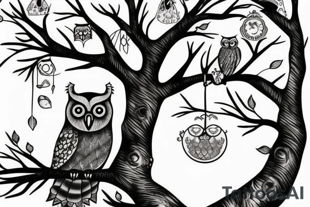 owl sitting in a tree tattoo idea