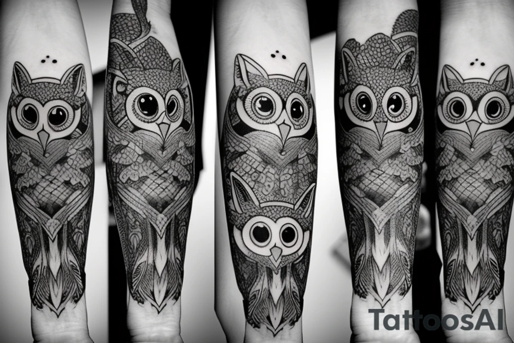 owl and fox tattoo idea