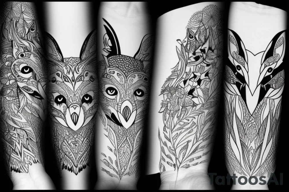 owl and fox tattoo idea