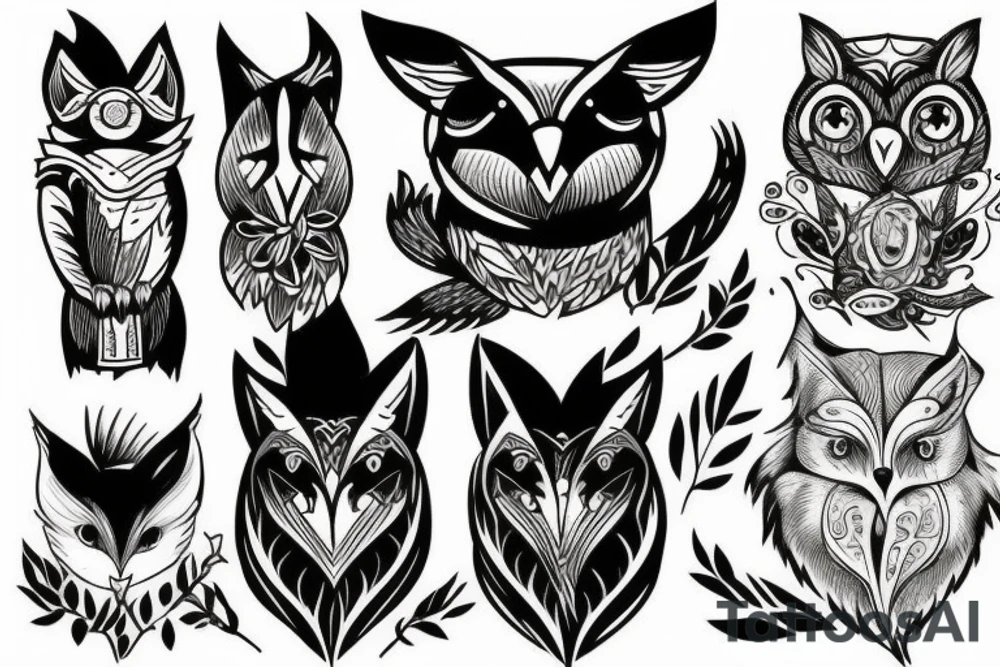 owl and fox tattoo idea