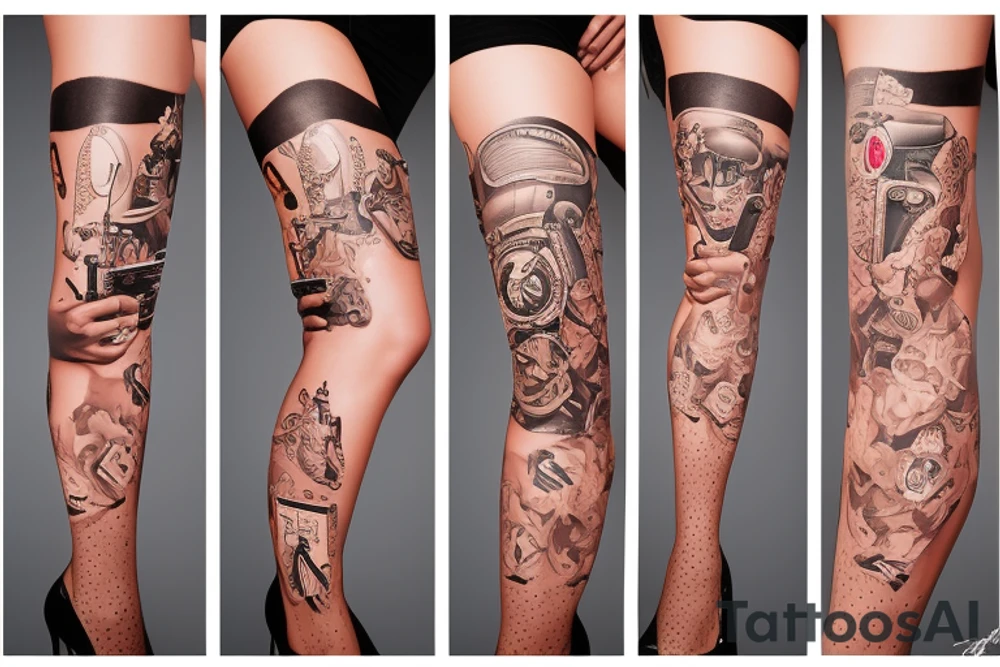 girl in a stockings with gun tattoo idea