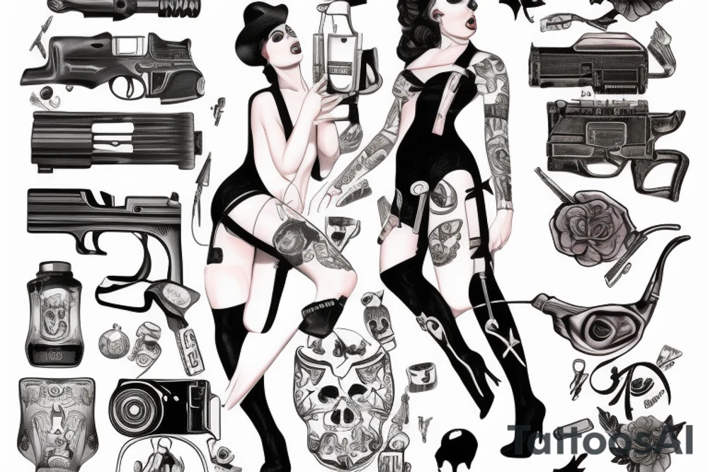 girl in a stockings with gun tattoo idea