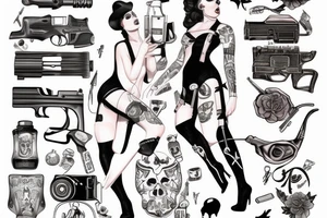 girl in a stockings with gun tattoo idea